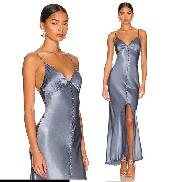 Shona Joy | Dresses | Shona Joy New La Lune Bias Satin Formal Maxi Slip  Dress In Blue Smoke Size 4 | Poshmark